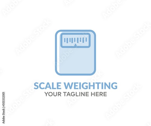 Weight scale device, checking his weight logo design. Diet and losing weight concept vector design and illustration.
