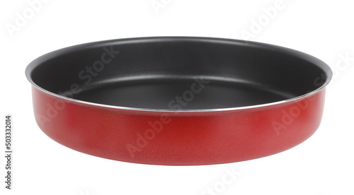 Round baking dish casserole for oven. Cooking pan isolated on white background. Item utensil for cuisine kitchen preparing food. Oval pan baking tray