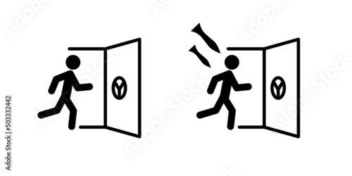 Air raid shelter icon. Bomb bunker, vector protection entry symbol.