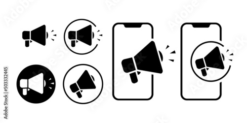 Air raid alert megaphone icon app. Warning siren alarm symbol. Loudspeaker danger signal.