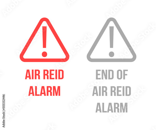 Air raid alert notification icon app. Warning siren alarm symbol. Exclamation mark danger signal.