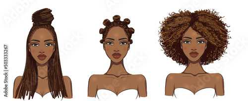 set of three women with different hairstyles