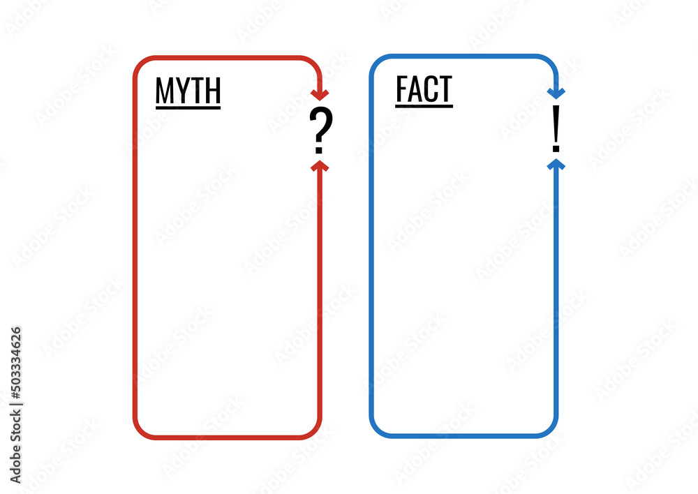Myth and fact check list vector set. True or fiction infographic badge blank isolated on white background. Flat design simple red and blue fake and good news template illustration. Myth and fact check list vector set. True or fiction infographic badge blank isolated on white background. Flat design simple red and blue fake and good news template illustration.