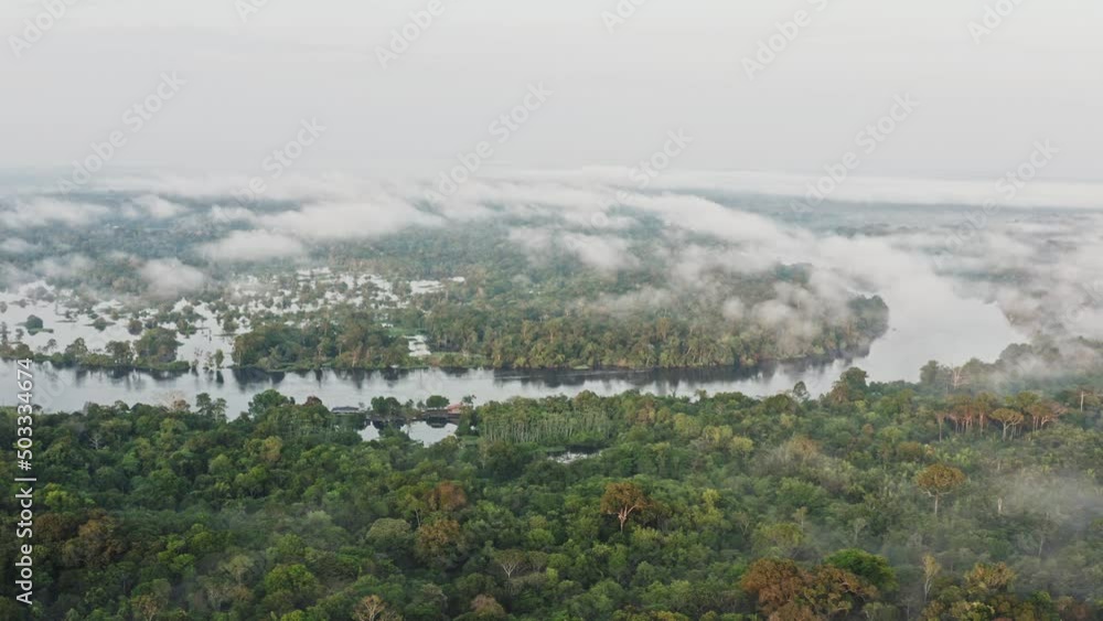 Forest Fog Jungle Sunrise Clouds Trees River Sun Green Plants Amazon Rain Forest Amazonia Brazil Aerial Drone Shot Forest Fog Jungle Sunrise Clouds Trees River Sun Green Plants Amazon Rain Forest Amazonia Brazil Aerial Drone Shot
