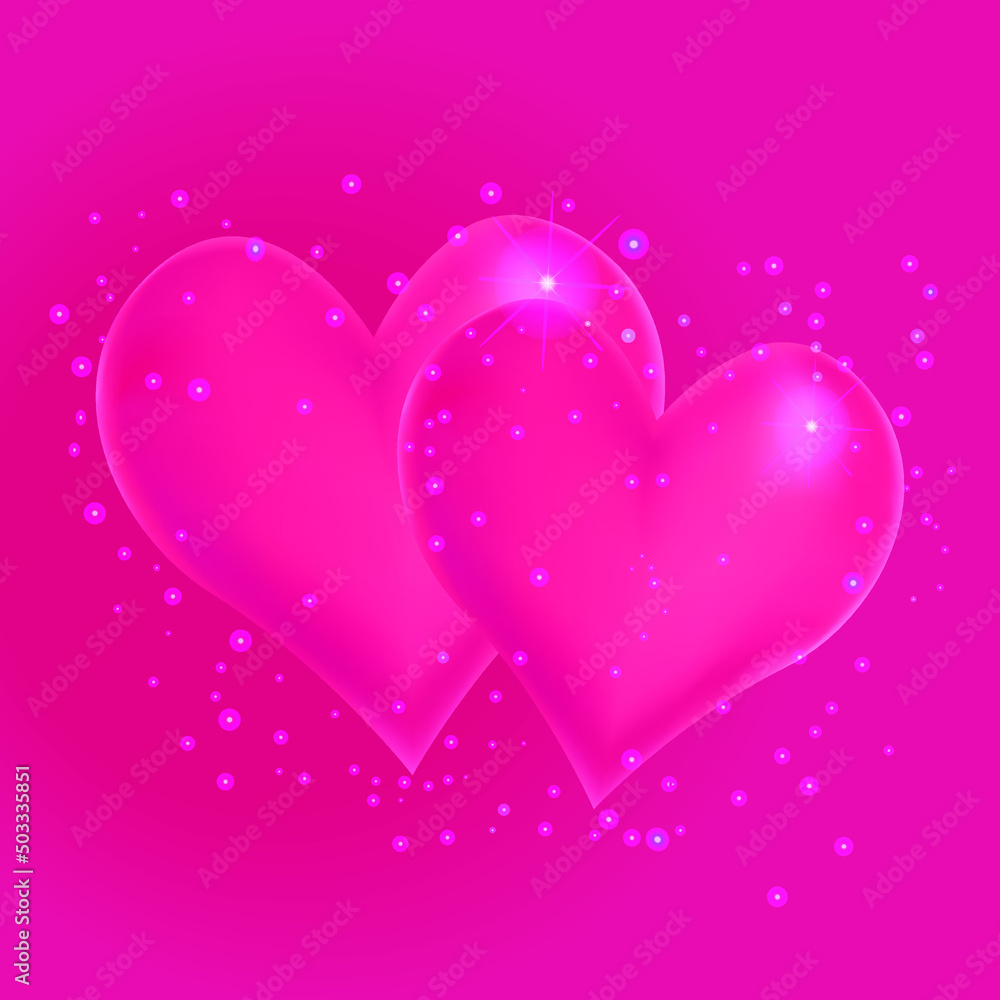 Two volumetric pink hearts in 3D style.