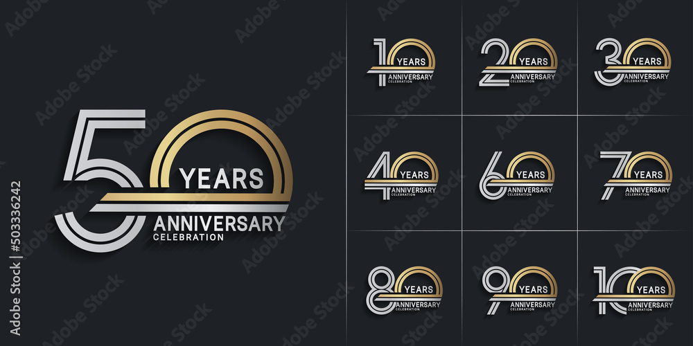 set of anniversary premium collection silver and gold color can be use for celebration event - obrazy, fototapety, plakaty 