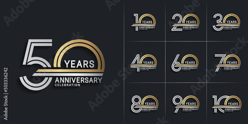 set of anniversary premium collection silver and gold color can be use for celebration event