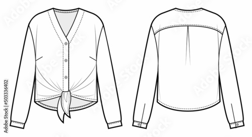 Womans shirt with front ties and V-neck