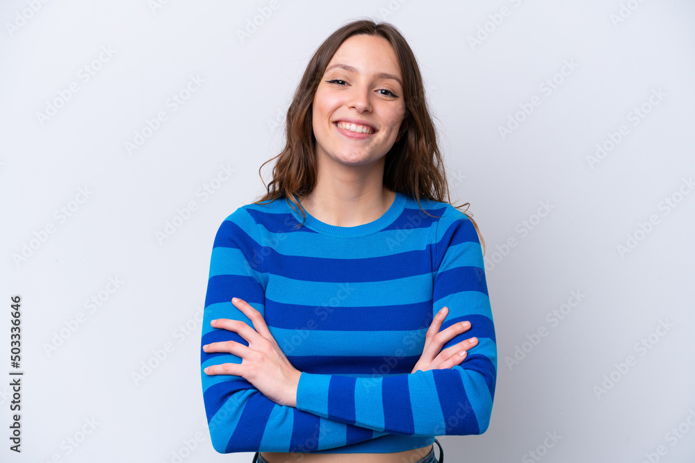 Young caucasian woman isolated on white background keeping the arms crossed in frontal position Young caucasian woman isolated on white background keeping the arms crossed in frontal position