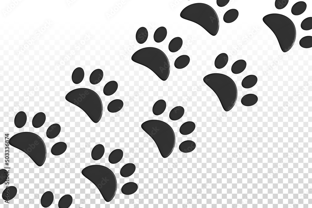Vector cartoon isolated paw prints for template decoration on the transparent background. - obrazy, fototapety, plakaty 