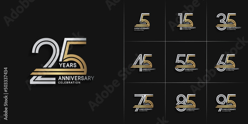 set of anniversary premium collection silver and gold color can be use for celebration event