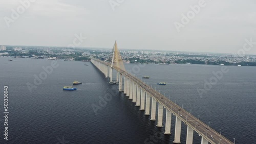 bridge over the river manaus aerial drone shot footage