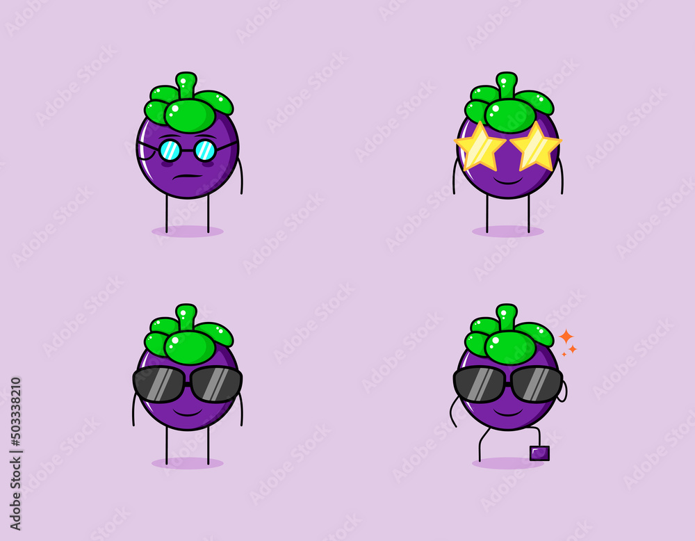 collection of cute mangosteen cartoon character with serious, smile and ...