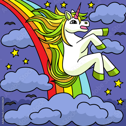 Unicorn Sliding Over The Rainbow Illustration