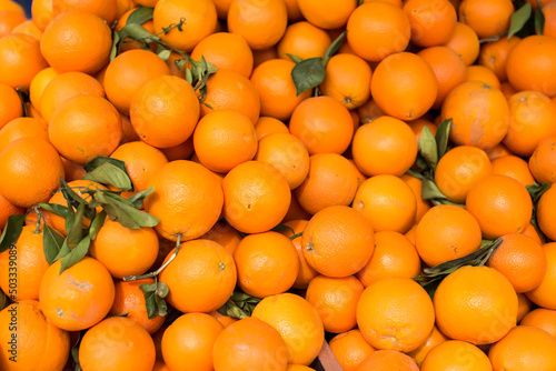Oranges on sale at the local market. Oranges background