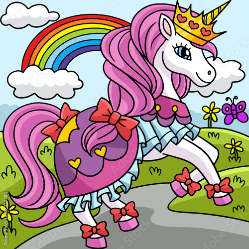 Unicorn Princess Colored Cartoon Illustration