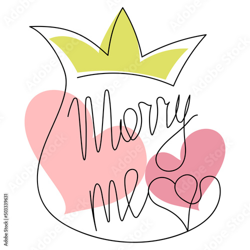 Marry me one line drawing handwritten vector inscription.