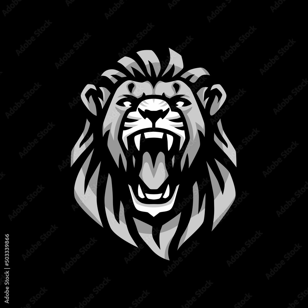 Gray Lion head roars vector illustration template. Big cat mascot logo clipart. Can be used for labels, banners, or advertisements. Gray Lion head roars vector illustration template. Big cat mascot logo clipart. Can be used for labels, banners, or advertisements.