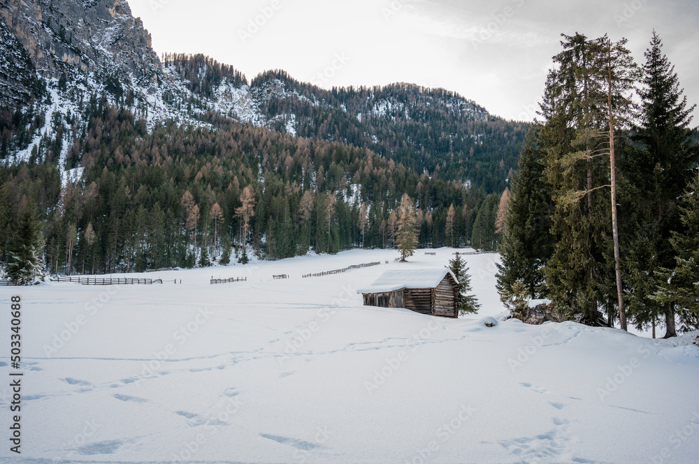 Winter in the San Vigilio di Marebbe valley of the Dolomites Winter in the San Vigilio di Marebbe valley of the Dolomites