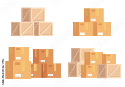 Different groups of box isolated set collections. Vector flat cartoon graphic design illustration