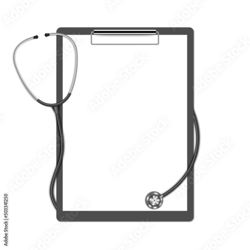 Clipboard and stethoscope medical and healthcare concept, vector illustration
