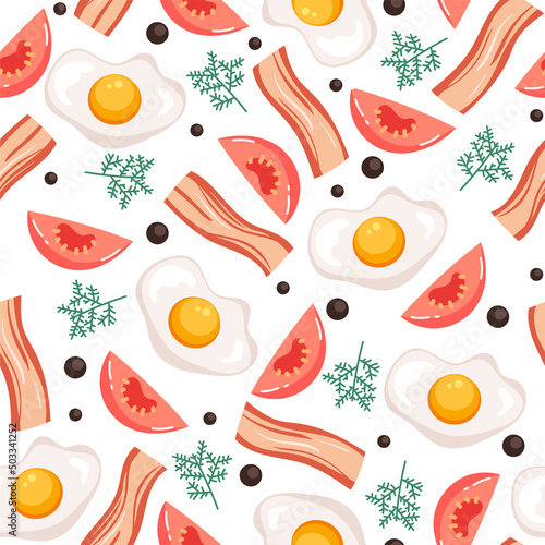 Scrambled eggs line art seamless pattern. Vector flat cartoon design element illustration