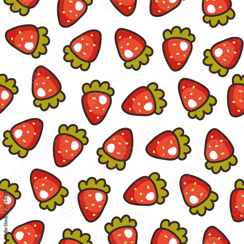 Fototapeta Naklejka Na Ścianę i Meble -  Strawberry line art seamless pattern. Vector flat cartoon design element illustration