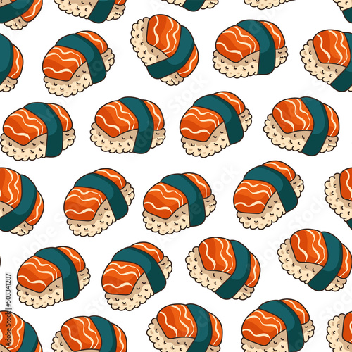 Sushi seamless pattern. Vector flat cartoon design element illustration