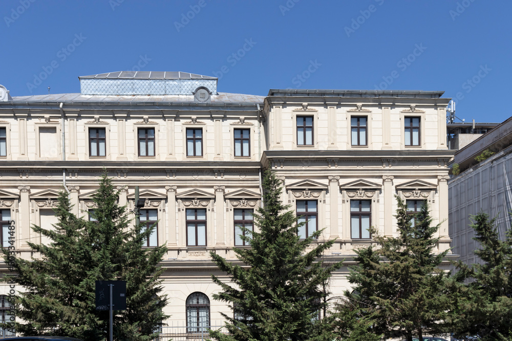 Street and building at the center of city of Bucharest, Romania