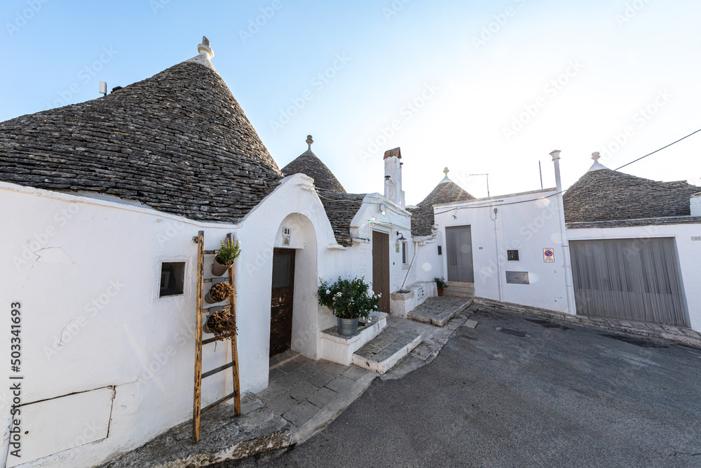 Unique Trulli houses with conical roofs in Alberobello, Italy