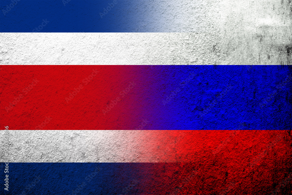 National flag of Russian Federation with the Republic of Costa Rica National flag. Grunge background National flag of Russian Federation with the Republic of Costa Rica National flag. Grunge background