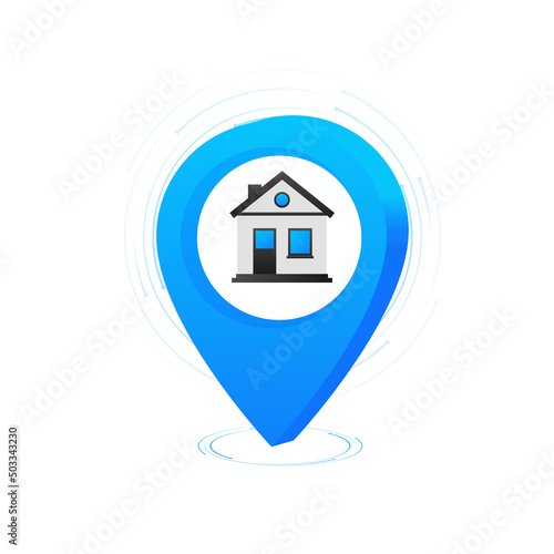 3d template with pin house for banner design. Vector template. Real estate concept.