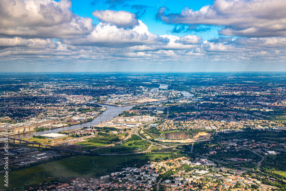 Nantes aerial view from plane in loire river valley