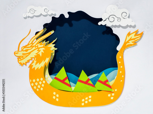 Paper-craft dragon boat. Handmade  Dragon boat day card