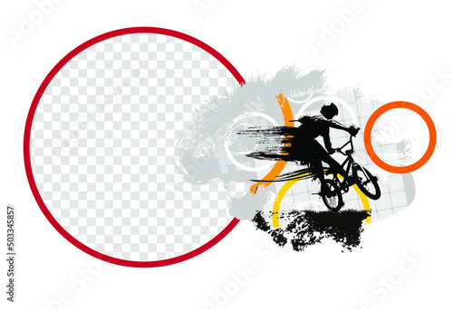 Active young woman doing tricks on a bicycle, extreme sport concept. Sport background ready for poster or banner, vector.