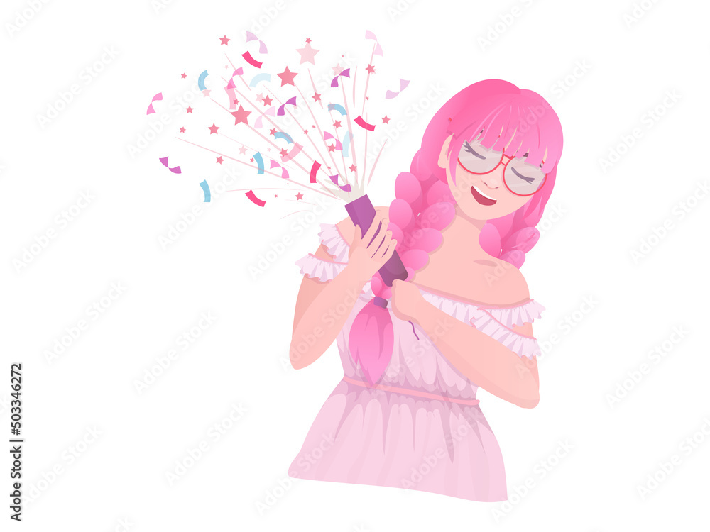 Clapperboard girl. People are preparing for a birthday party and celebrating the holiday. Preparation for the holiday. Vector illustration isolated on white background. Clapperboard girl. People are preparing for a birthday party and celebrating the holiday. Preparation for the holiday. Vector illustration isolated on white background.