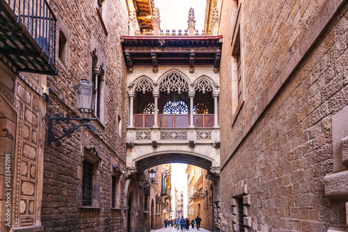 bridge in gothic quarter of barcelona