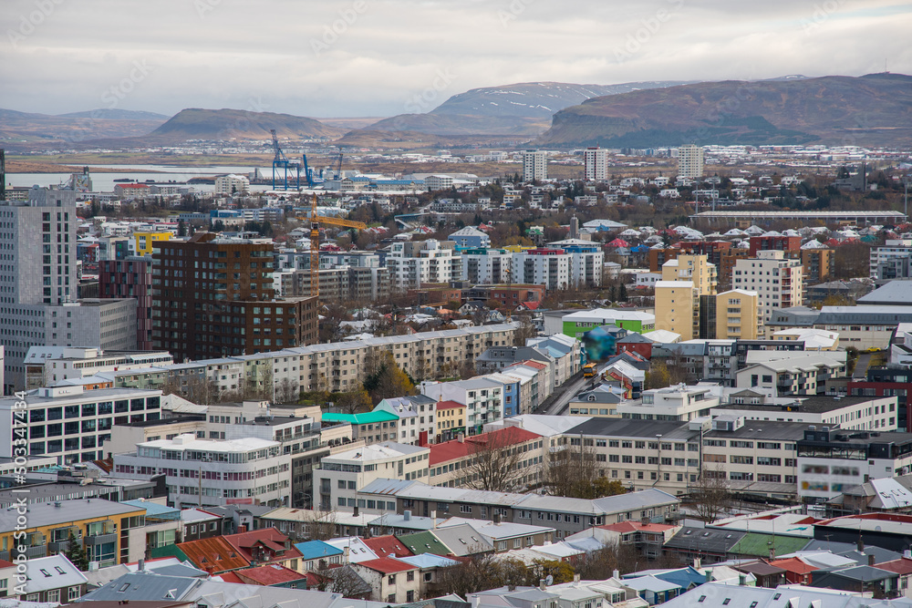 Obraz premium View over city of Reykjavik in Iceland