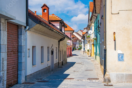 Scenic view of Cankarjeva street of medieval town of Kranj, Slovenia photo