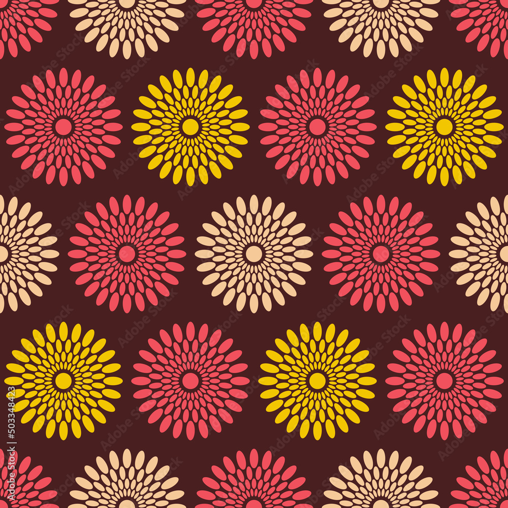 Seamless african fashion vector pattern with circles, ornamental rounded shapes. Bright, vibrant colors. Red, yelloe, beige colors. Color illustration. Seamless african fashion vector pattern with circles, ornamental rounded shapes. Bright, vibrant colors. Red, yelloe, beige colors. Color illustration.