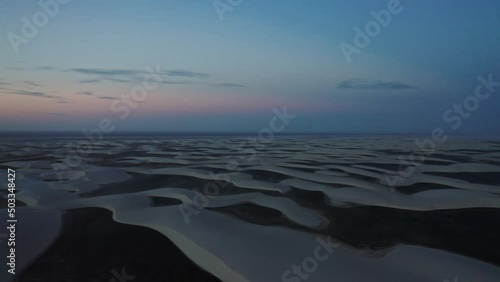 Sand Dunes Water Wind Sunset Sky Lencois Maranhenses Brazil Aerial Drone Shot