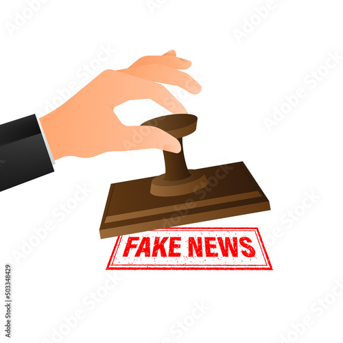 Red fake news stamp. Social media concept. Logo symbol. Vector logo