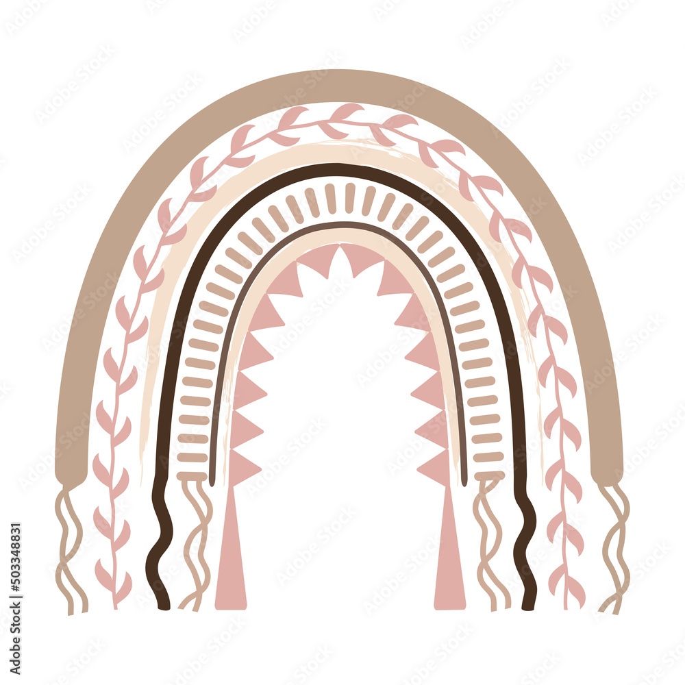 Scandinavian bohemian rainbow isolated on white background. Hand drawn clipart boho, kids decoration with cute rainbow. Ethnic style Scandinavian bohemian rainbow isolated on white background. Hand drawn clipart boho, kids decoration with cute rainbow. Ethnic style