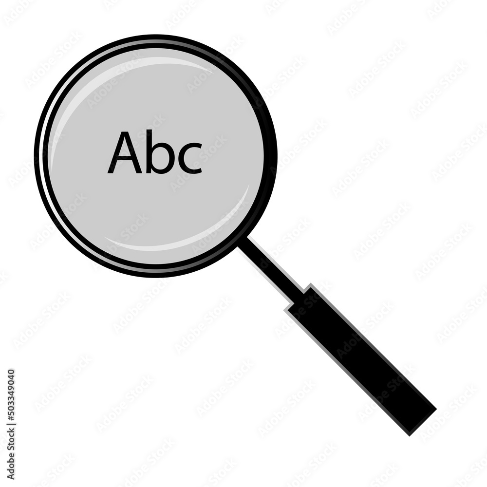 Magnifying glass in vector. Vector drawing. Glass to zoom in vector. Drawing with letters. Enlarged font. Magnifying glass in vector. Vector drawing. Glass to zoom in vector. Drawing with letters. Enlarged font.