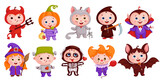 A set of kids in Halloween costumes. Funny cartoon characters.