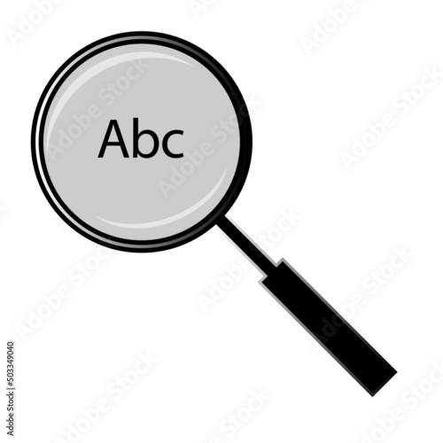 Magnifying glass in vector. Vector drawing. Glass to zoom in vector. Drawing with letters. Enlarged font.