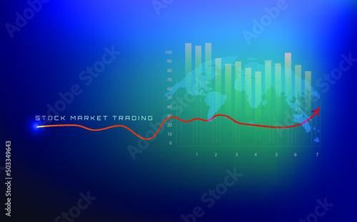 Stock market chart on light blue and green background. Forex trading graph in graphic concept with candle stick graph chart, for financial investment and economic trends business, logo idea.