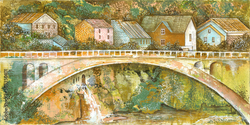 reproduction painting bridge old town canvas acrylic