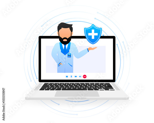 Medical care online doctor. Vector isometric illustration. Healthcare illustration.