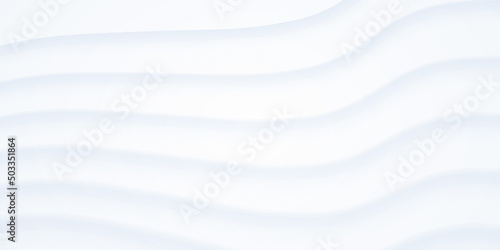 White Layered Material Design Modern Curved Lines 3D Render Futuristic Abstract Technology Background. Liquid Warped Structure Light Wallpaper In 8K Hight Definition. Simplicity Conceptual Abstraction
